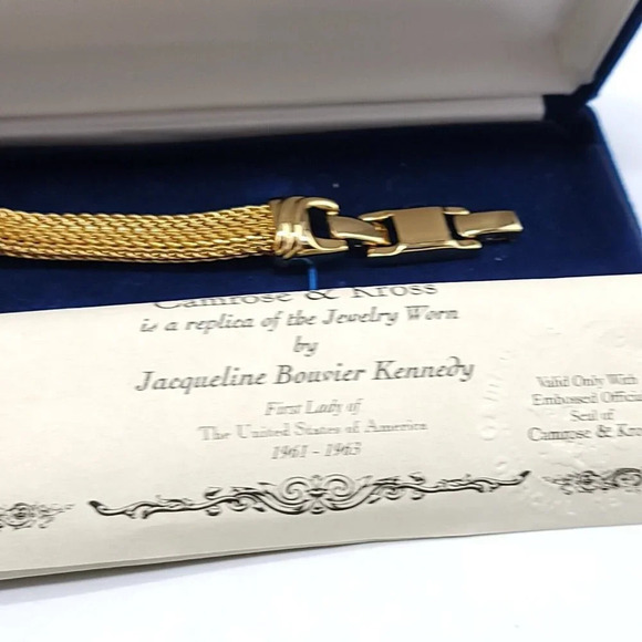 Camrose and Kross Jacqueline Kennedy JBK Blue Rhinestone Metal Mesh Bracelet - Picture 7 of 8